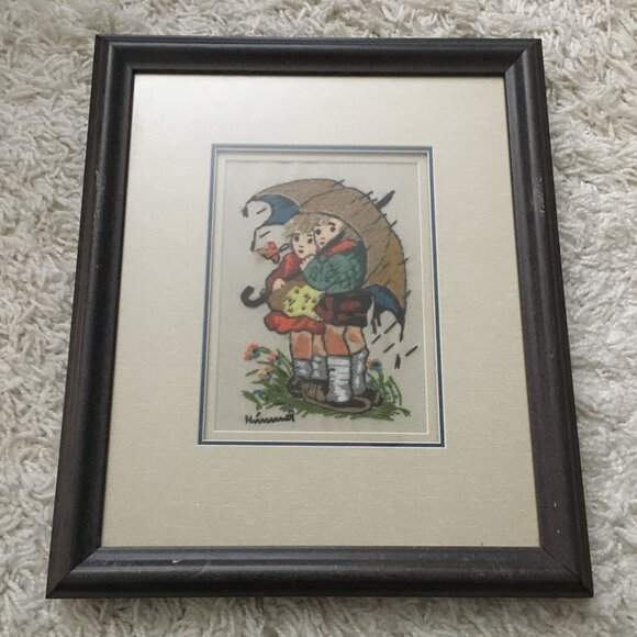Handmade Children In the Rain Himmel Needlework Professionally Framed - Picture 2 of 12